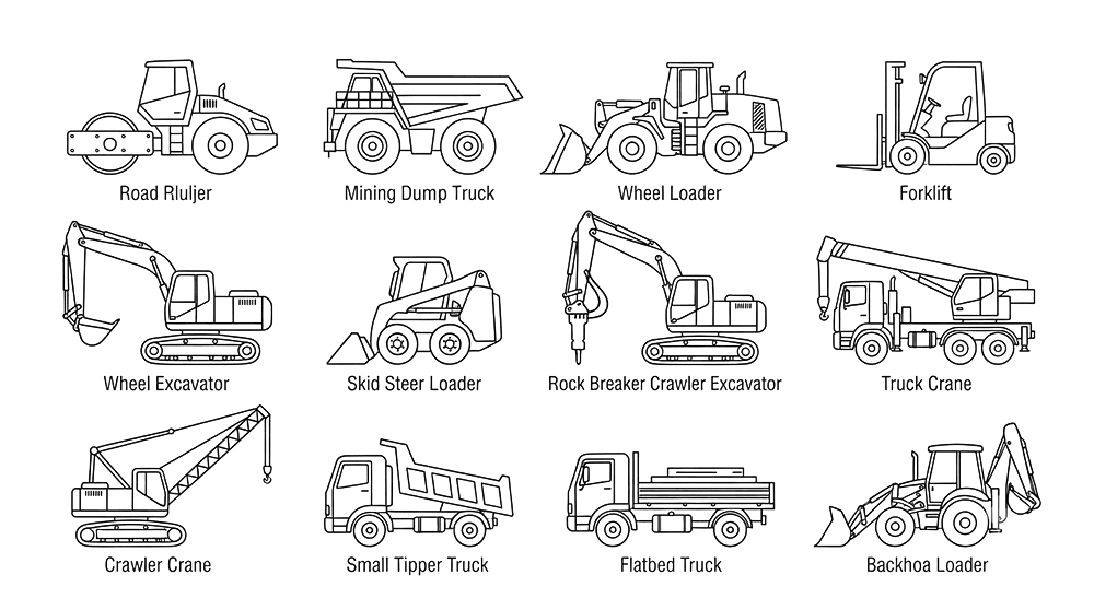 Construction machinery line drawing set