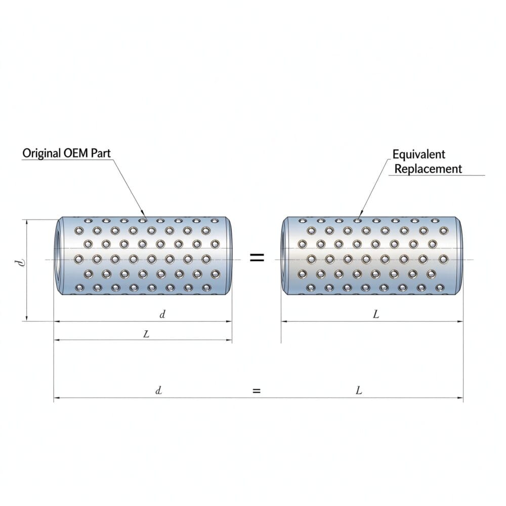 Two identical brass ball cages side by side showing OEM equivalent replacement — Agathon MISUMI FIBRO interchangeable ball cage
